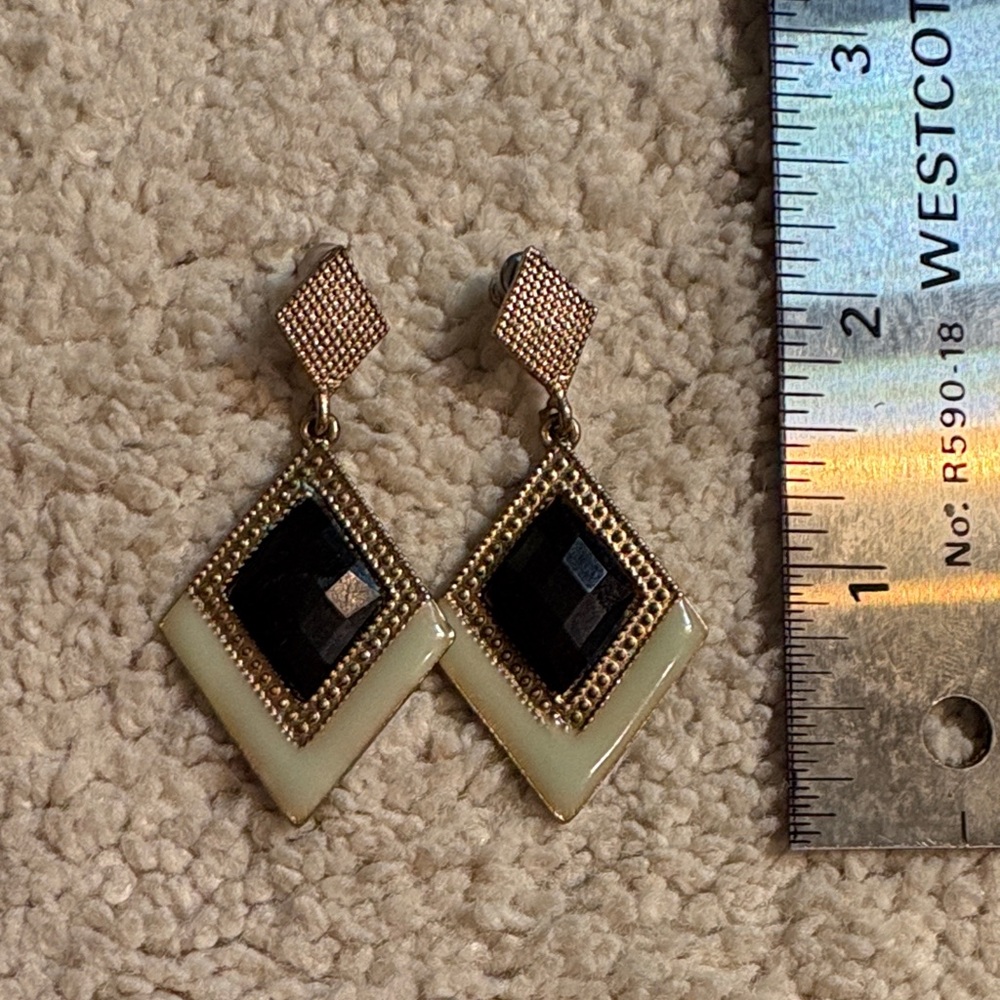Gold-Tone Black & Cream Geometric Drop Earrings